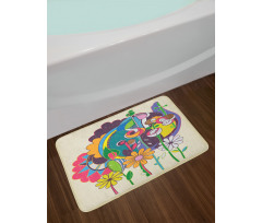 Grunge Style Flowers Artwork Bath Mat