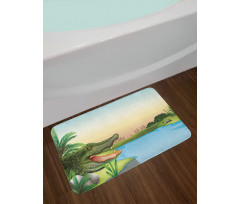 Palms Crocodiles Humor Bath Mat