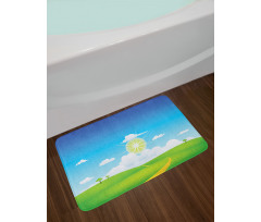 Grass Hill Sun and Clouds Bath Mat