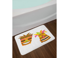 Exotic Colorful Hawaii Masks Bath Mat