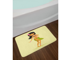 Hawaiian Dancer Girl Cartoon Bath Mat