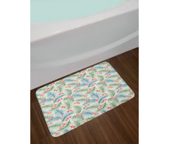 Vintage Plumerias on Leaves Bath Mat