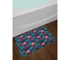 Leaves Hibiscus on Dark Bath Mat