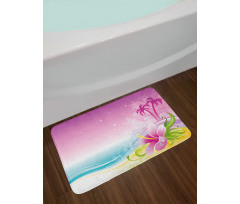 Abstract Waves Hibiscus Palms Bath Mat