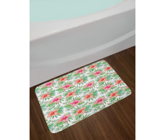 Hibiscus Monstera Palm Leaves Bath Mat