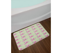 Pinkish Flower Silhouettes Bath Mat