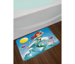 Wave with Cartoon Fish Bath Mat