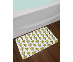 Colorful Succulents in Pots Bath Mat