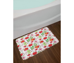 Scribbled Flowers and Leaves Bath Mat