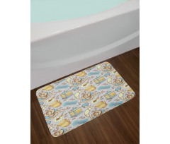 Sketchy Croissants Roses Bath Mat