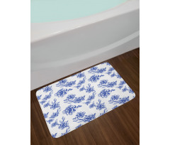 Blue Peonies Blossom Art Bath Mat