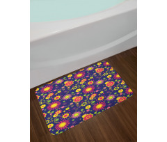 Flowers in Childish Pattern Bath Mat