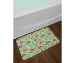 Romantic Peony Dotted Leaves Bath Mat