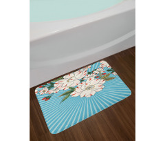 Floral Bloom on Retro Rays Bath Mat