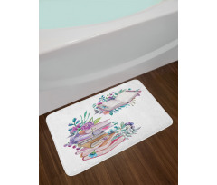 Watercolor Bookworm Floral Bath Mat