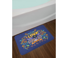 Floral Themed Text Bath Mat