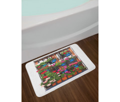 Flower Pots on Old Window Bath Mat