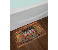 Wooden Hut with Window Bath Mat