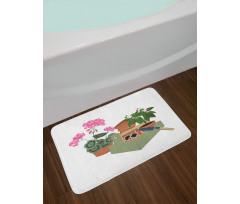 Flowers and Garden Tools Bath Mat