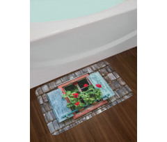 Flowers on Rural Window Bath Mat