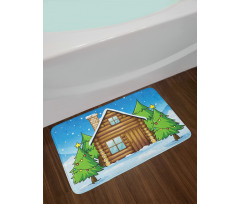 Cabin and Firs in Winter Bath Mat