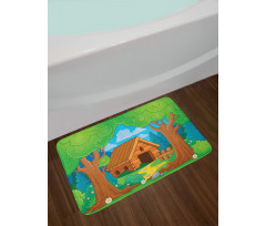 Wooden Shed in Forest Bath Mat