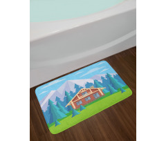 Wooden House in Mountain Bath Mat