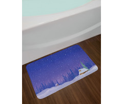 Houses in Snowy Night Bath Mat