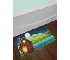 Cabin near River at Night Bath Mat