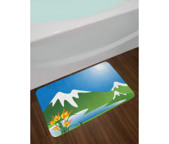 Snowy Mountain Flowers Bath Mat