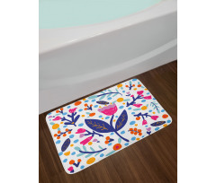 Doodle Style Flowers Blots Bath Mat