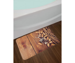 Wooden Table Wine Corks Bath Mat