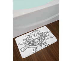 Sketch Sailboat Wheel Bath Mat