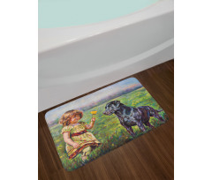 Flower Dog with a Girl Bath Mat