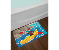 Boy Kayaking in the River Bath Mat