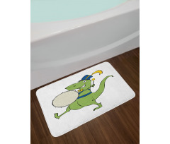 Happy Green Dinosaur Playing Bath Mat