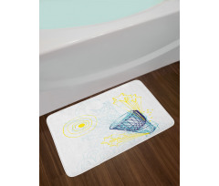 Yellow Indigo Blue Drawings Bath Mat