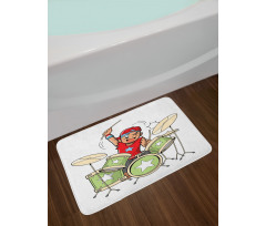 Cartoon Style Boy Drummer Bath Mat