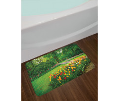 Garden with Tulips Trees Bath Mat