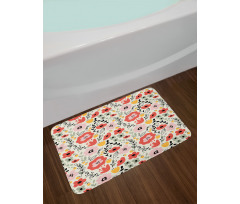 Flowers Herbs and Leaves Bath Mat