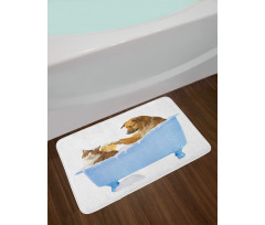 Dog and Cat in Bathtub Bath Mat