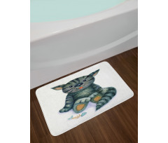 Cat Cartoon Fish Skeleton Bath Mat