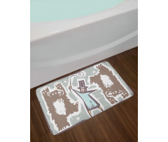 Woodcut Style Bears Man Bath Mat