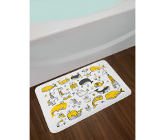 Hipster Style Animal Motifs Bath Mat