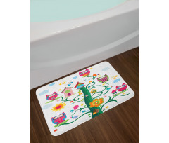 Owls on Tree with Dots Bath Mat