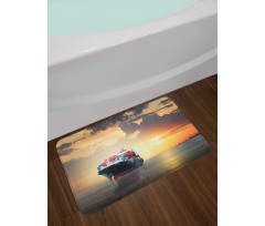 Cargo Ship at Sunset Photo Bath Mat