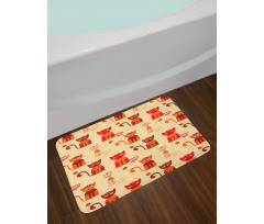 Cats in Paprika Orange Tone Bath Mat