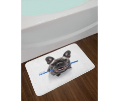 Funny Dog with Toothbrush Bath Mat