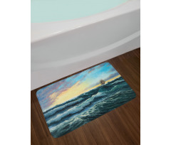 Ship in the Sea Painting Bath Mat