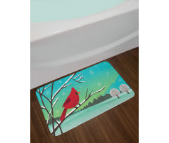 Bird on Snowy Branch Bath Mat